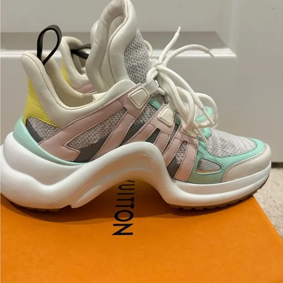 Louis Vuitton Pastel Multi-Panel Chunky Sneakers - Pink, Mint & Yellow - Picture 9 of 13
